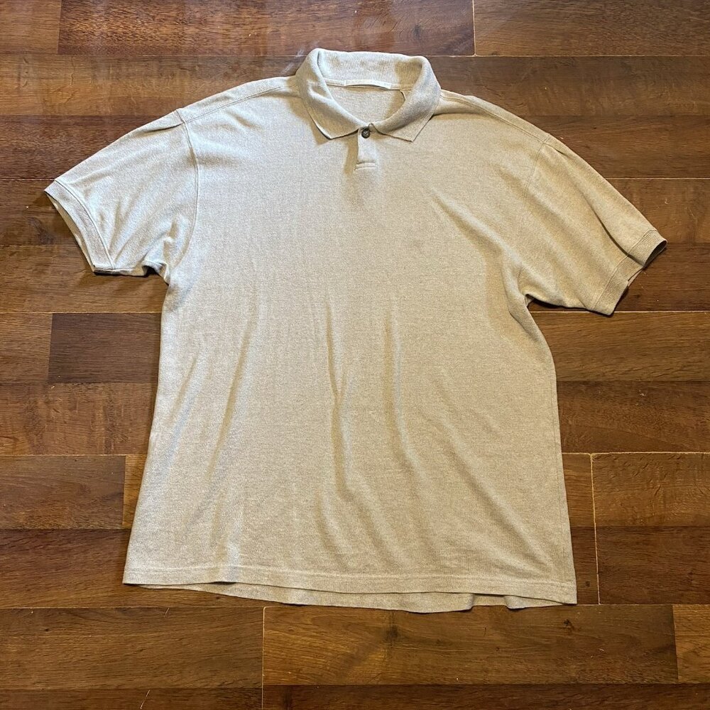Perry Ellis Polo Shirt Mens M Beige Linen Blend Golf Short Sleeve